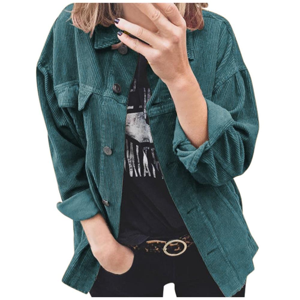 Giacca Camicia da Donna a Revers a Manica Lunga in Velluto a Coste con Bottoni, Vestibilità Larga, Spessa a Righe, Casual Shacket per Primavera Autunno