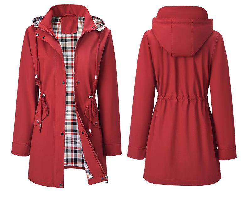 New Women's Water-Repellent Trench Coat with Plaid Lining - High-Quality Jacket