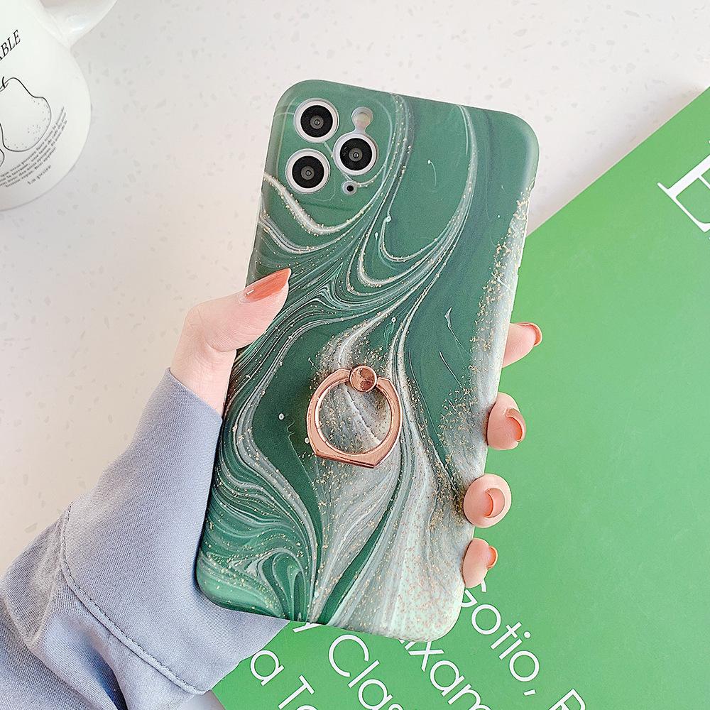 Apple 17ProMax Eye Protection Pink Green Marble for ipone15 /16/XR/8/7P Ring Buckle Holder
