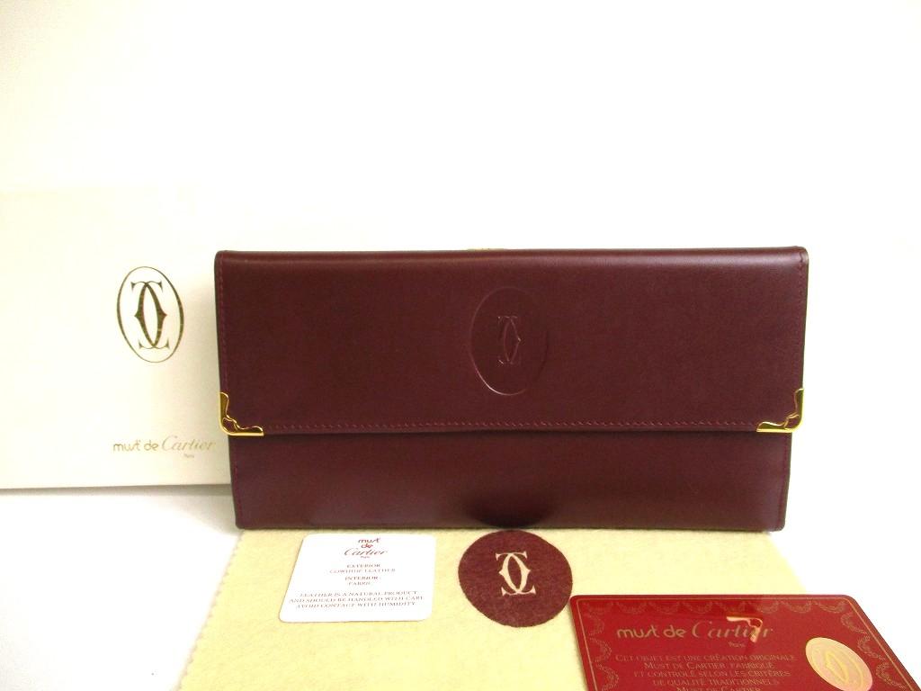 Authentic Cartier Must De Cartier Bordeaux Leather Flap Long Wallet #a786  Refurbished