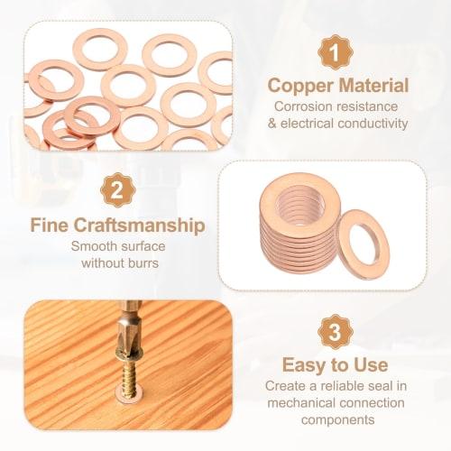 PATIKIL M8 Copper Flat Washers, Seal Rings, 18 Pieces, 13mm Outer Diameter, 1mm Thick, Heat and Oil Resistant for Screws, Bolts, Sump Plugs, and Oil D
