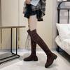 Lace-up Elegant with Low Heels Round Toe Thigh High Boots for Women Autumn Winter Gothic Biker Above Over The Knee Shoes Woman