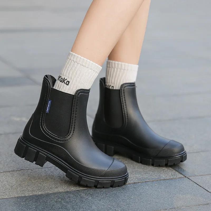 Fashion New Women's Shiny Color Fashion Rain Boots Four Seasons Wearable Water Shoes Ladies Outdoor Waterproof Mid-tube Ankle Boots