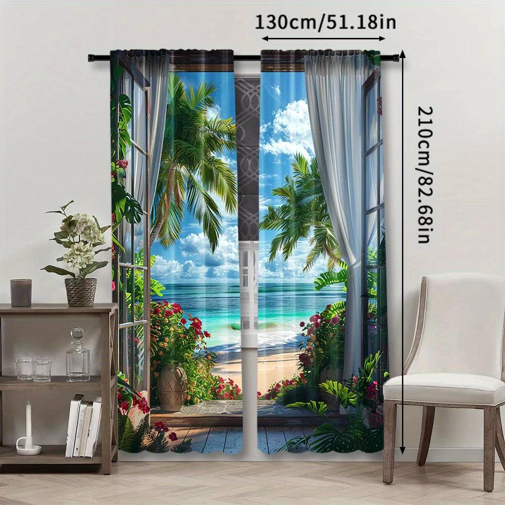 Fashionable Balcony Landscape Printed Curtains, Pole Bag Bedroom and Living Room, Home Decoration, Room Decoration