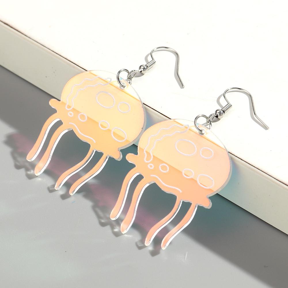 

New Laser Acrylic Jellyfish Drop Earrings for Women Creative Iridescent Hallow Flower Fish Earring Funny Jewelry Birthday Gift