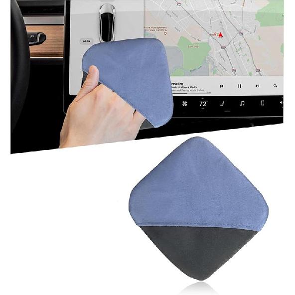 Car Screen Cleaner, 4.72×3.93  Triangle Microfiber Auto Screen Cleaning Pad, Foldable Touch Screen Cleaner Cloth for Vehicle Dashboard LCD Display, Blue&Gray,1Pcs