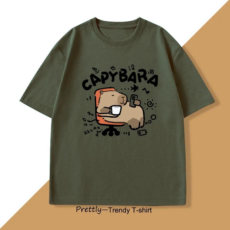 Funny Capybara T-Shirt Lazy Cute Animal Capybara T Shirts Funny T Shirt Men Cotton Oversized Unisex Short Sleeve Tee Clothes