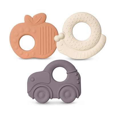 Mother K Infant Silicone Teether Jam Jam 3-piece Set, Mixed Colors, 1 Set, Teether Car + Apple + Snail, Korean Baby Products