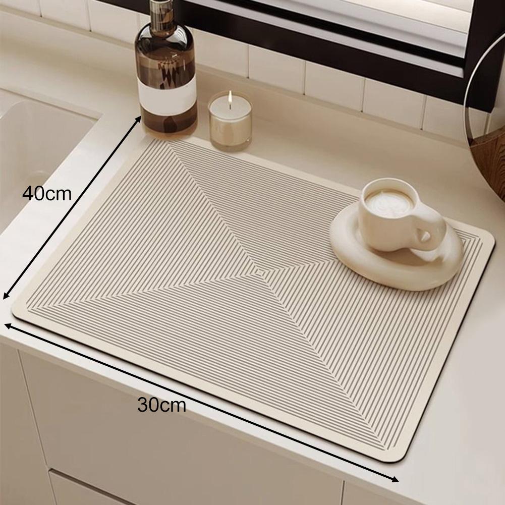 Non Slip Diatomite Drain Pad with Absorbent Kitchen Mat for Use with Dish Drainers and Coffee Station Protection