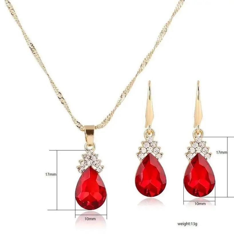 3 Pcs/Set European And American Fashion Necklace Earring Set Crystal Zircon Water Drop Necklace Earnail Set