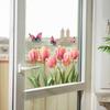 Painted Pink Tulips Balcony Glass Windows Home Beautification and Decoration Static Electricity Window Stickers