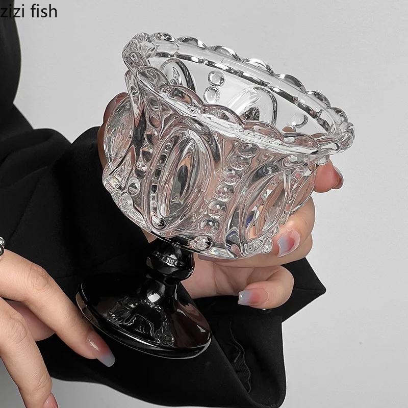 Křišťálový skleněný hrnek s vysokou nohou, pohárky na zmrzlinu, dezertní hrnek, pohárky na nápoje, dezertní miska, sklenice na víno, pití na pití