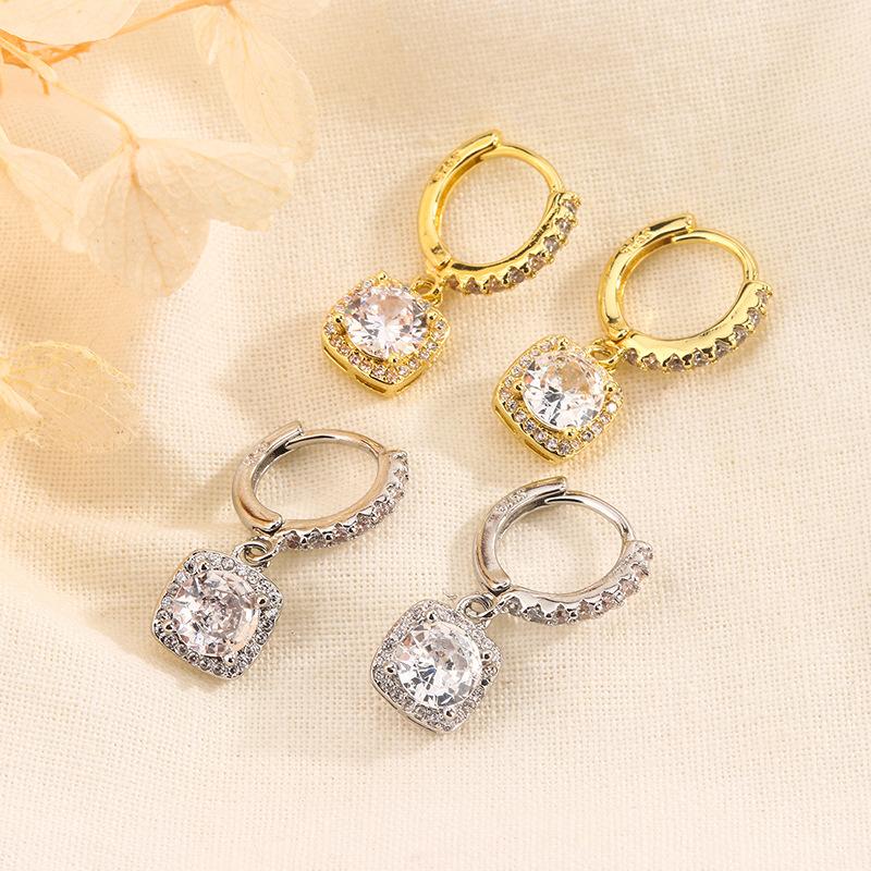 Exquisite Micro Paved Zircon Square Drop Earrings For Women Fashionable Versatile High End Huggie Hoops Jewelry