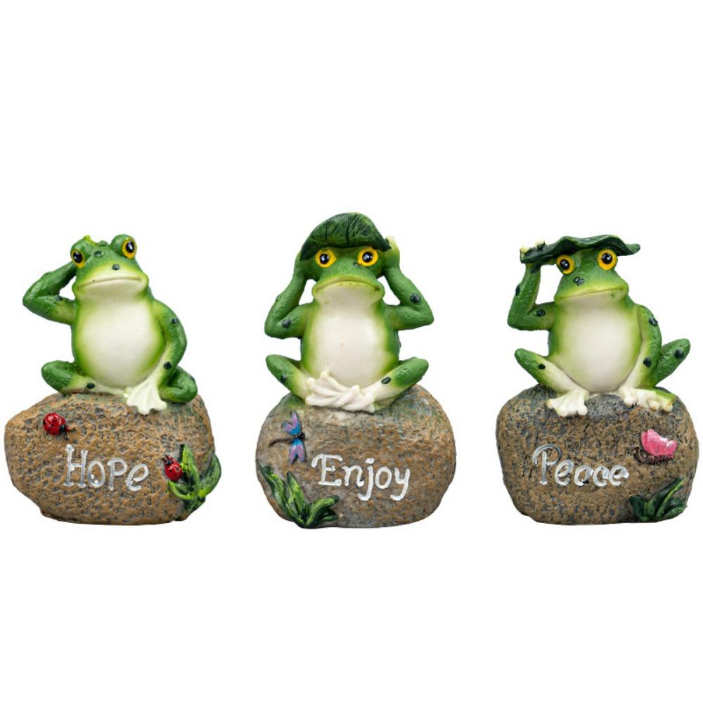 Small Resin Frog Statue Cartoon English Sign Frog Creative Garden Frog Ornament Outdoor