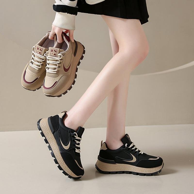 Retro Maillard large size running shoes spring new platform lace-up running shoes college style sports shoes women