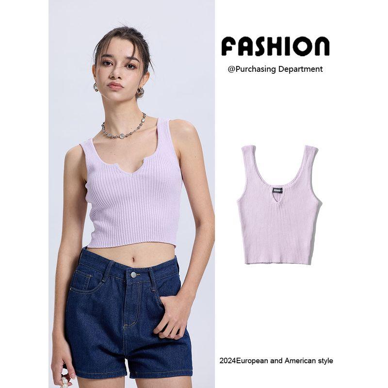 Za2025 Summer New Women clothes Sexy Stretch Slim fit Solid Small V-neck Sleeveless Short Navel Knit vest