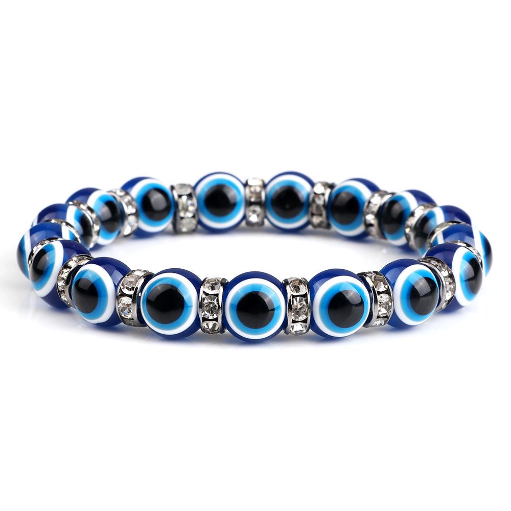 Devil's Eye Beaded Yoga Bracelet with Rhinestone Accents