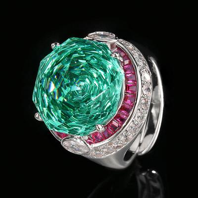 Jewelry Copper Bottom Gold Plated Simulation Rose Cut Para Green Light Luxury Ring Female 16Mm