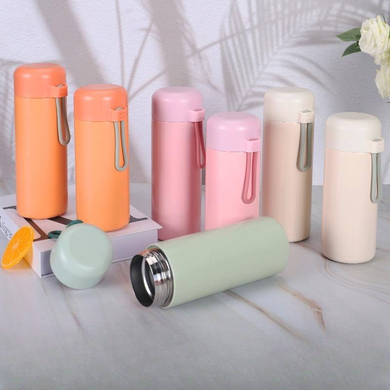 320/420ml 304 Stainless Steel Vacuum Flask, Portable Pocket Insulated Water Bottle with Carry Strap