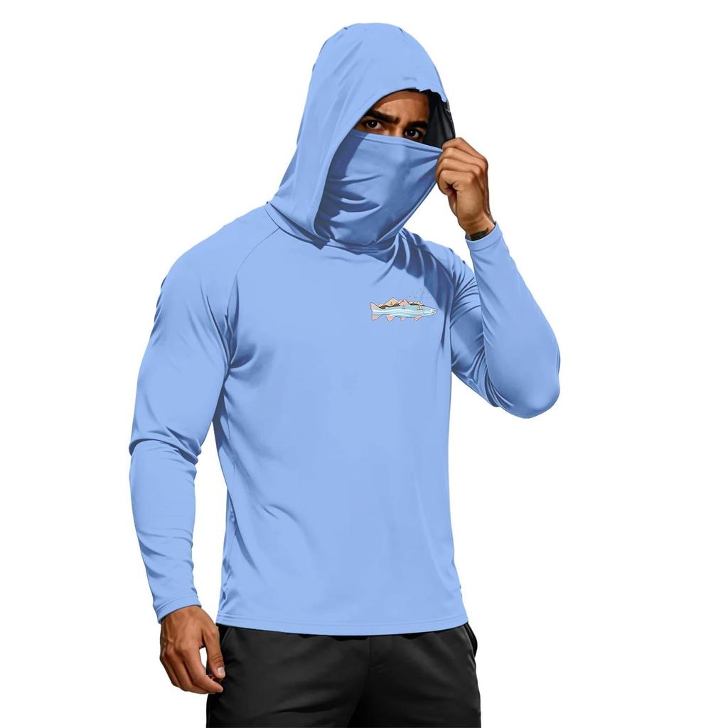 Men's Summer Hawaiian Print Quick Dry Long Sleeve T Shirt UPF50 Plus Sun Protection Fitness Sports Hoodie Lightweight Breathable