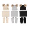 Children's Double Hairball Knitted Hat Girls' Winter Wool Warm and Fleece Cold-proof Hat Scarf Gloves Three-piece Set