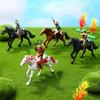 4pcs Horse Riding Figurine Plastic Farm World Character Model Toys Action Figure House Games for Kids Animal Collection (Random Color)