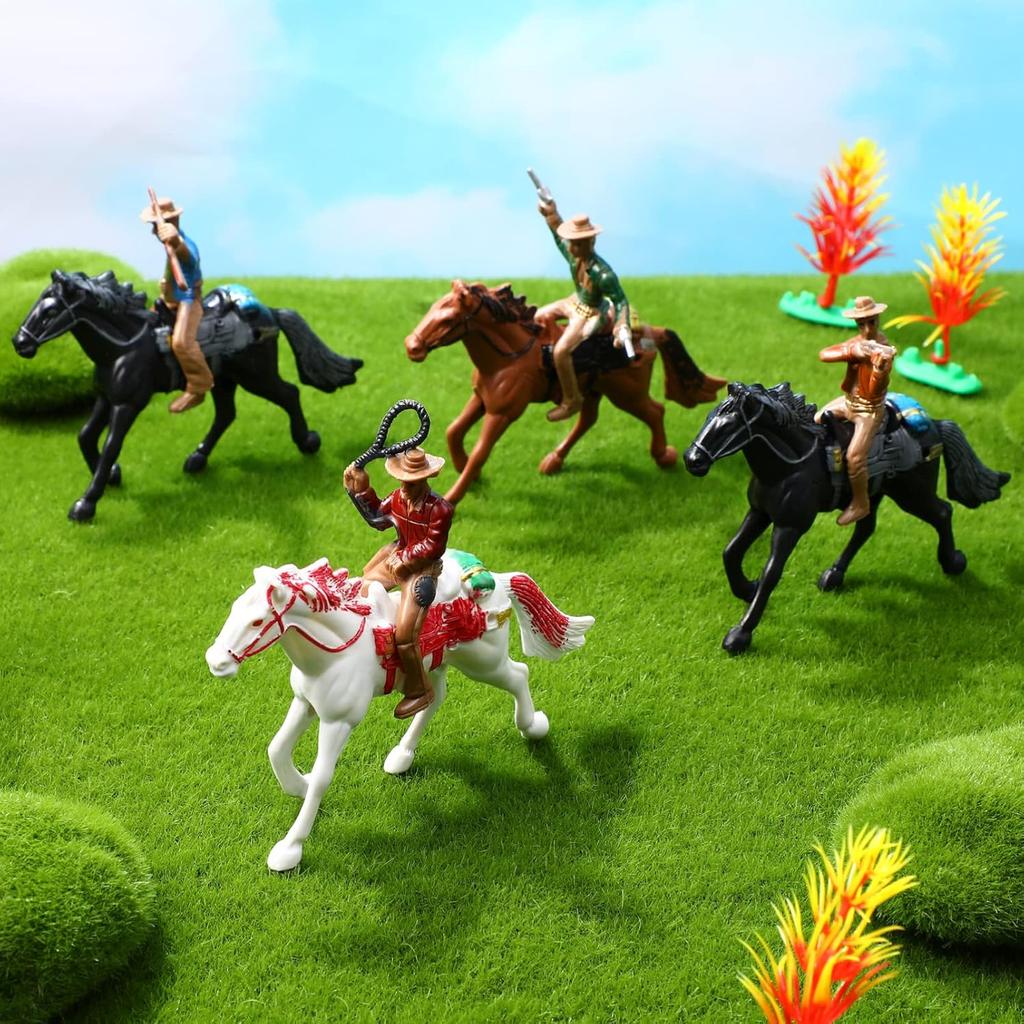 4pcs Horse Riding Figurine Plastic Farm World Character Model Toys Action Figure House Games for Kids Animal Collection (Random Color)