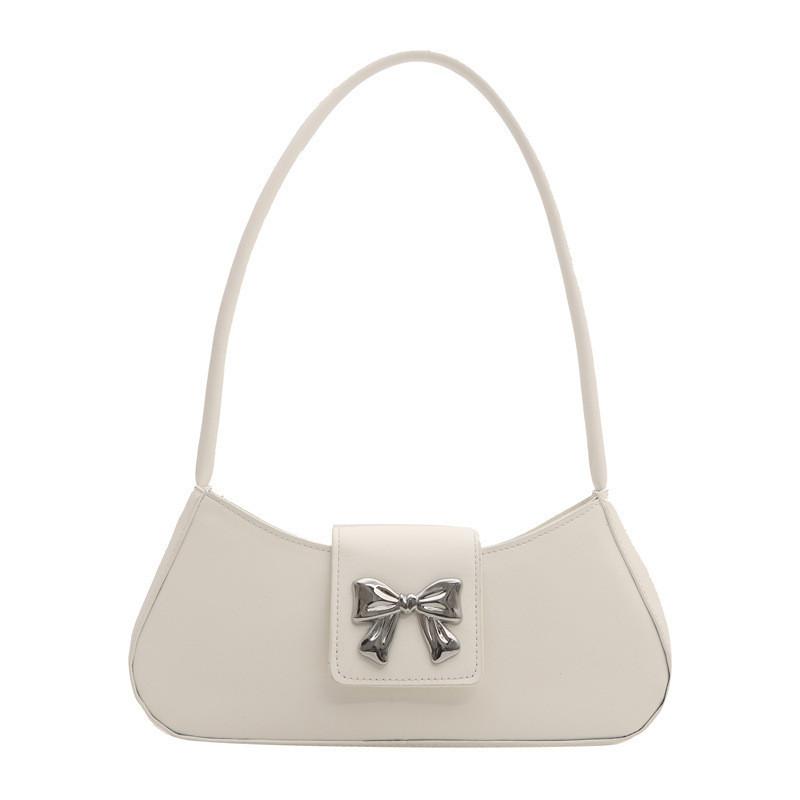 Fashionable French Bowknot Street Style Medium Pu Leather Underarm Bag For Women белый