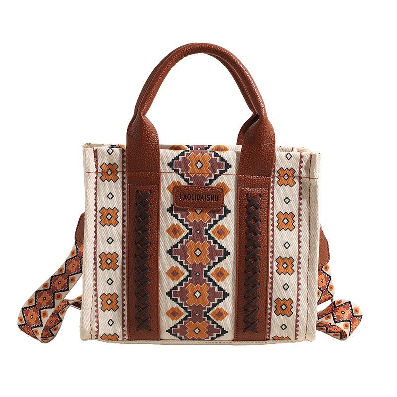 2025 New Ladies Bohemian Vintage Canvas Large Capacity Handheld Shoulder Bag Handbag