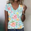 Women V Neck Short Sleeve Floral Print Casual T Shirt Top Relaxed Fit Lightweight Soft Fabric Comfortable Wear