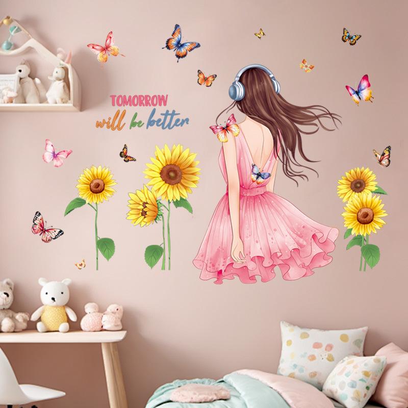 Sunflower Confident Girl Wall Sticker Self-Adhesive Inspirational Quotes Women Bedroom Decoration Headboard Decals