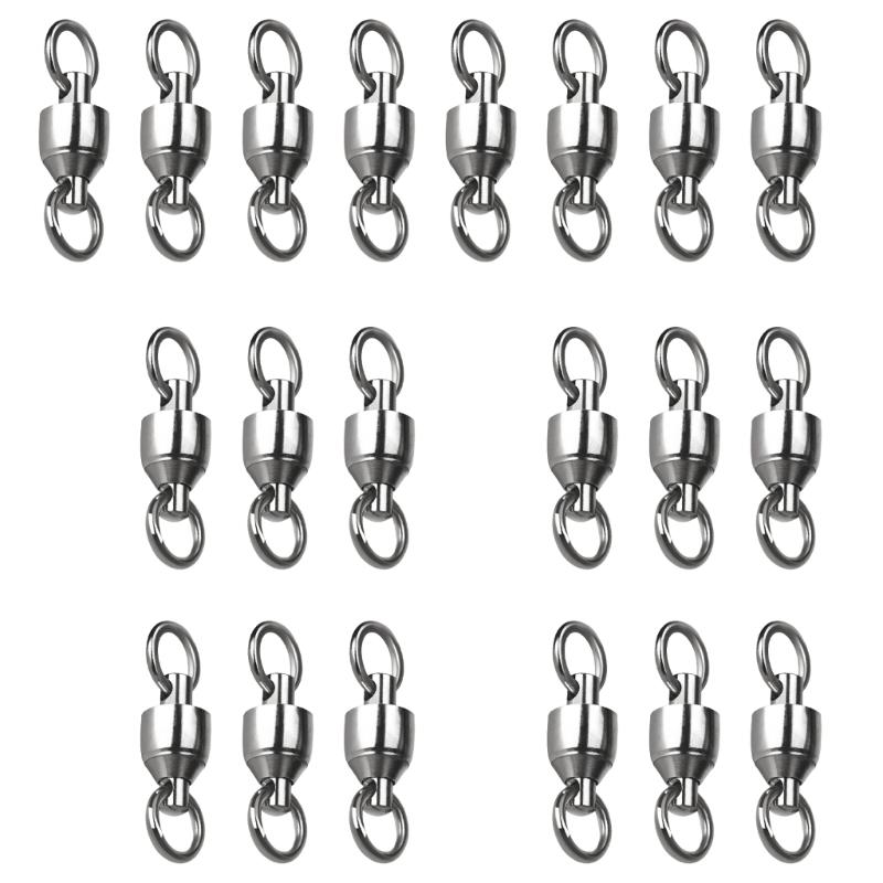 20Pcs Stainless Rolling Swivels Bearing Fishing Swivels Line Connector Barrels Swivels Connectors Fishing Accessory