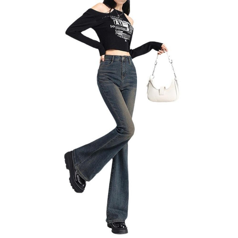 Neutral sweet and spicy washed micro-flared jeans spring and autumn new fashionable versatile horseshoe micro-pulled jeans