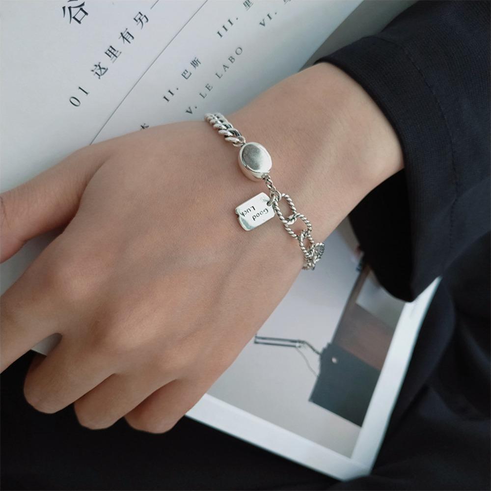Vintage Silver Square Luck Bracelet for Women Minimalist Unique Design Fashion Jewelry