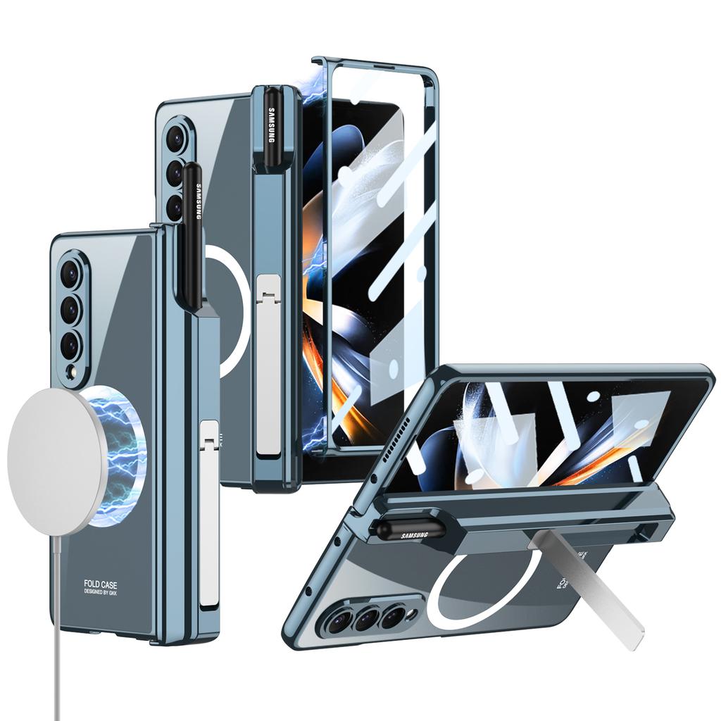 Custodia con supporto per scatola portapenne elettrolitica per Samsung Galaxy Z Fold 4 5G per ricarica wireless magnetica Magsafe con pellicola di copertura anteriore