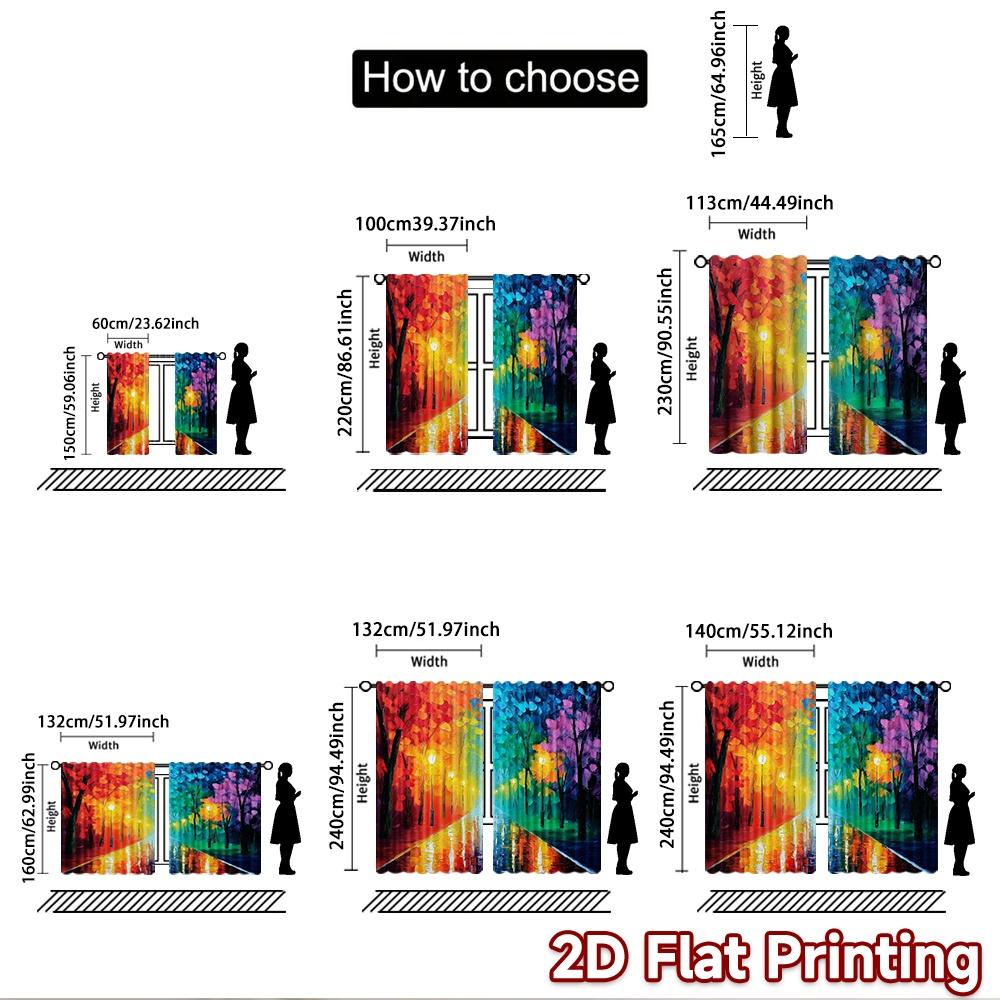 2D Flat Printing 2pcs Party Curtains Colorful Trees Park Digital Printed Polyester Drapes All Season Party & Holiday Decor