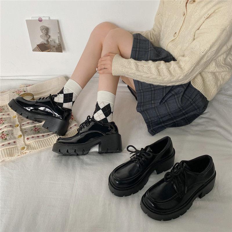 Size 35-43, large size women's shoes platform loafers women's 41 versatile fashion British style small leather shoes 42 round head single shoes