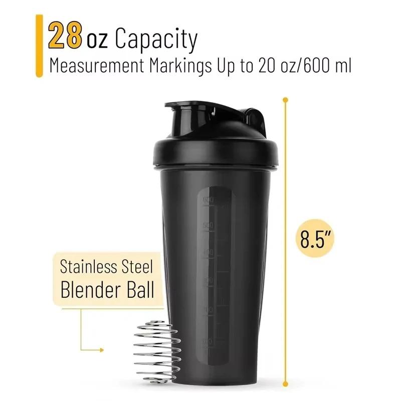 600ml Shaker Bottle 20 Oz with Stainless Steel Ball, BPA Free 20 Oz Plastic Protein Shake Leak Proof for Portable Fitness