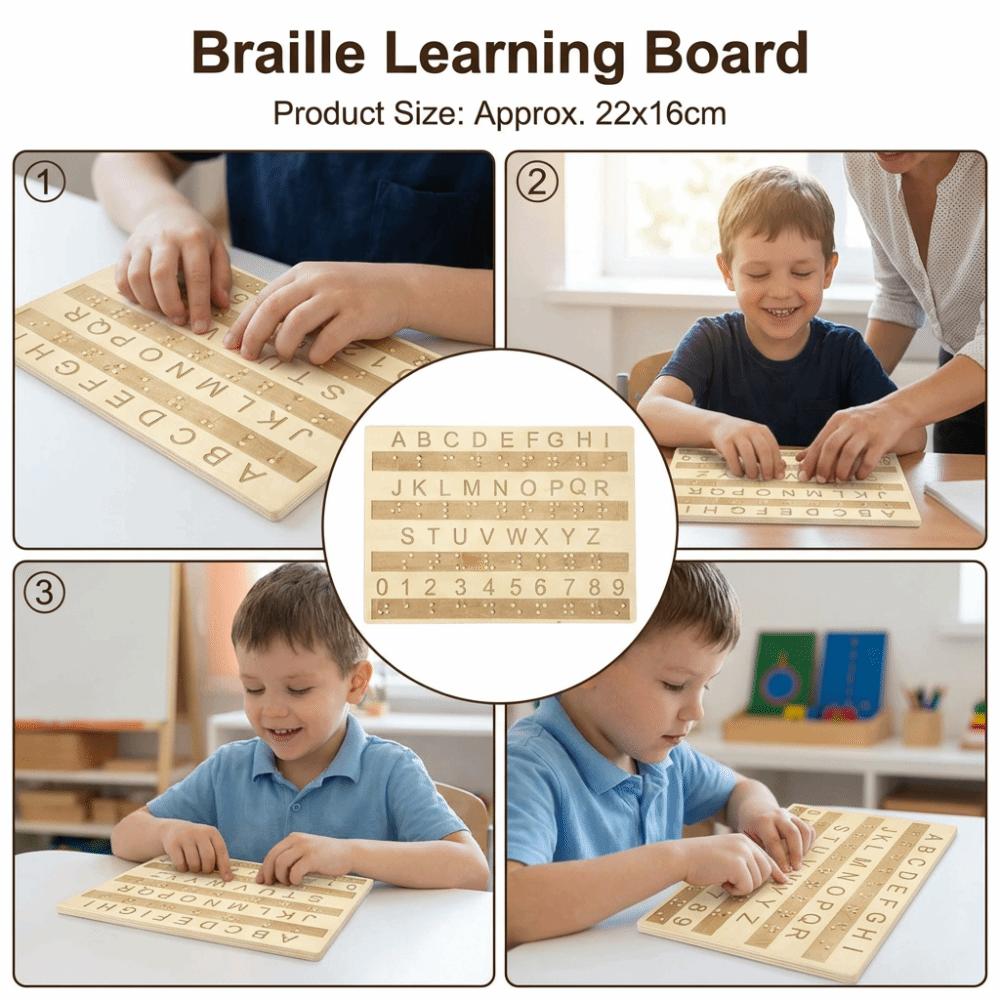 Efficient Braille Learning Board Wooden Tactile Letter Number Panel  Blind Children Learning