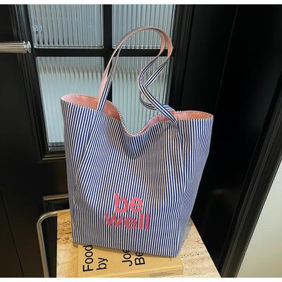Fashion Striped Printed Letters Double-sided Universal Shopping Bag Canvas Bag New Shoulder Bag