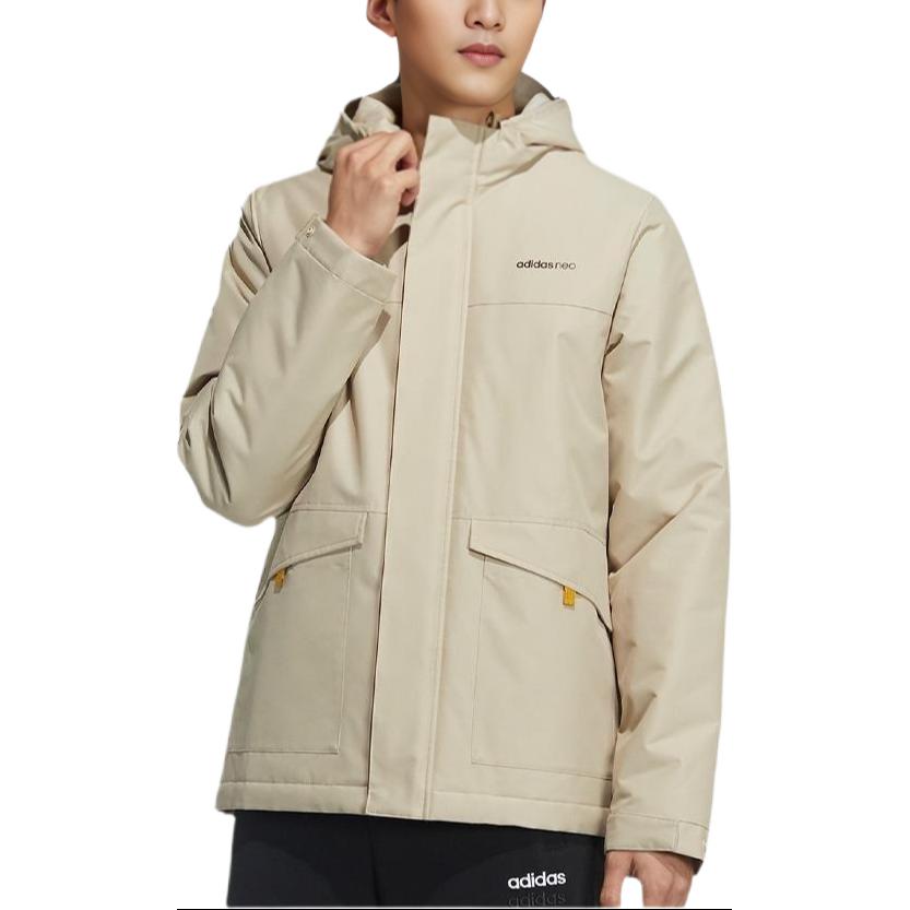 

Куртка мужская из хлопка с капюшоном и застежкой-молнией Adidas Neo Printed Logo бежевого цвета GP4854 M