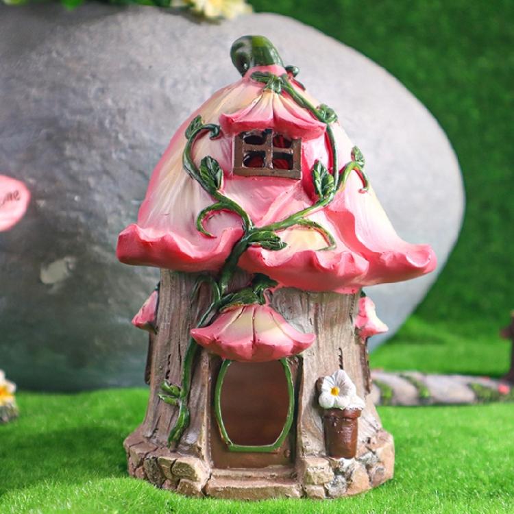 Fairies Tale Landscape Ornament Solar Lighted Illuminated Mushroom House Resin Statue Suitable For Outdoor Night Display