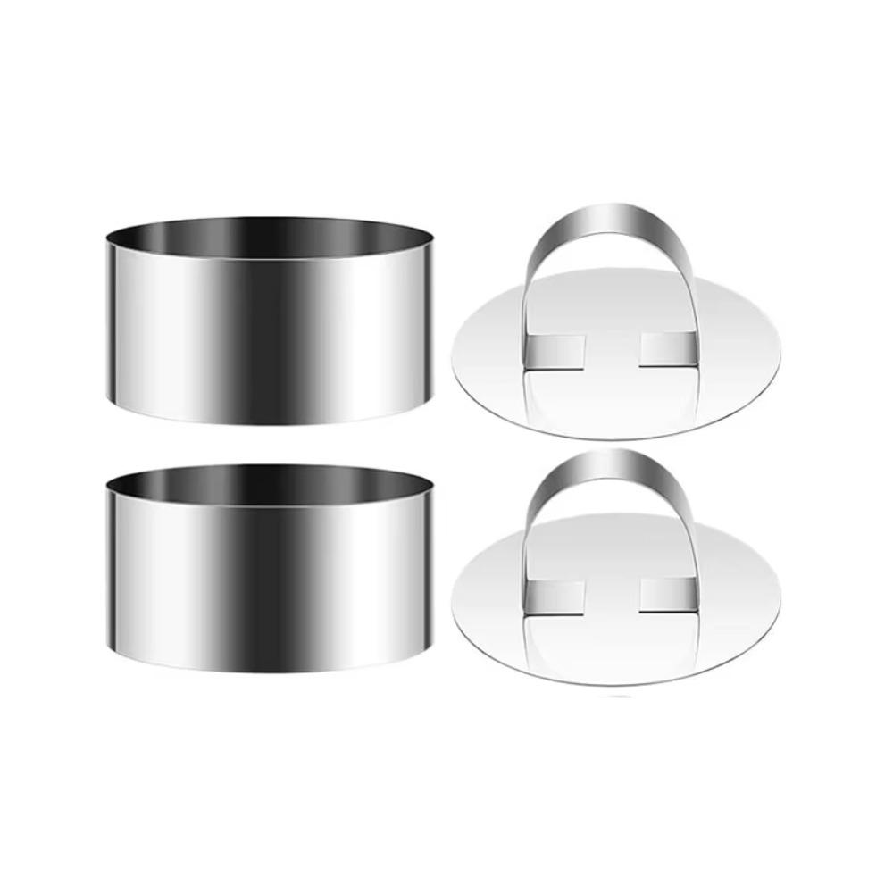 2 Pieces Round Cake Ring Molds Stainless Steel Cake Mousse Decorating Ring Mold with Pusher for Kitchen Baking Pastry Tools
