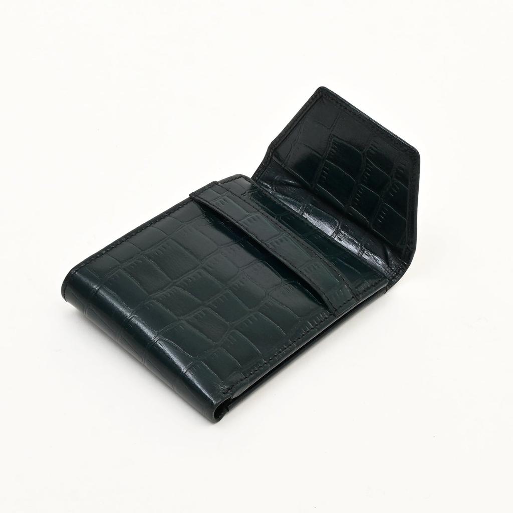 Men's Leather Wallet 3S Scrgrn -Premium Green Croc Look Napa Leather Wallet with Coin Pocket & 6 Card Slots - Luxury Handcrafted Slim Wallet