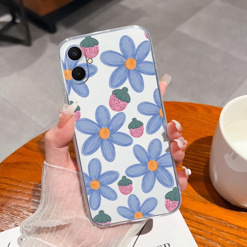 Dla Samsung A07 A71 A17 A37 A53 A54 M36 F36 F56 Przezroczyste Miękkie Etui TPU na Telefon Letnie Wzory Kwiatowe Miękki Silikon Antypoślizgowa Obudowa Dla Etui Samsung