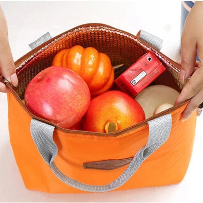 Lunch Box Camping Picnic Bag Lunch Bag Solid Color Portable Insulated Refrigerated Cold Food Cooler Thermal Bag Handbag