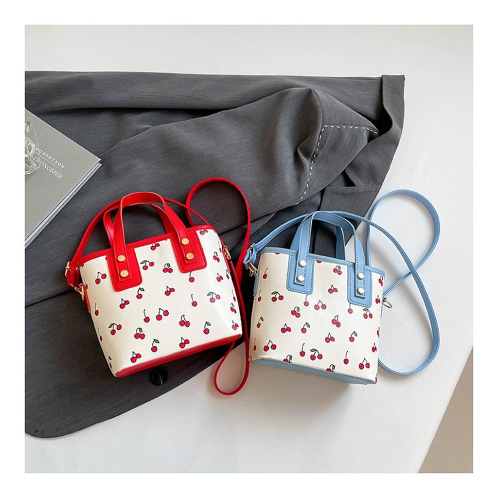 Fresh Cherry Print Fashionable Large Capacity Cute Commuter Shoulder Handbag Small Square Bag for Women