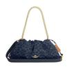 Faye 38 Classic Presbyopia Brand Gold Logo Drawstring Closure Detachable Shoulder Strap Denim Handbag Large Women's Indigo