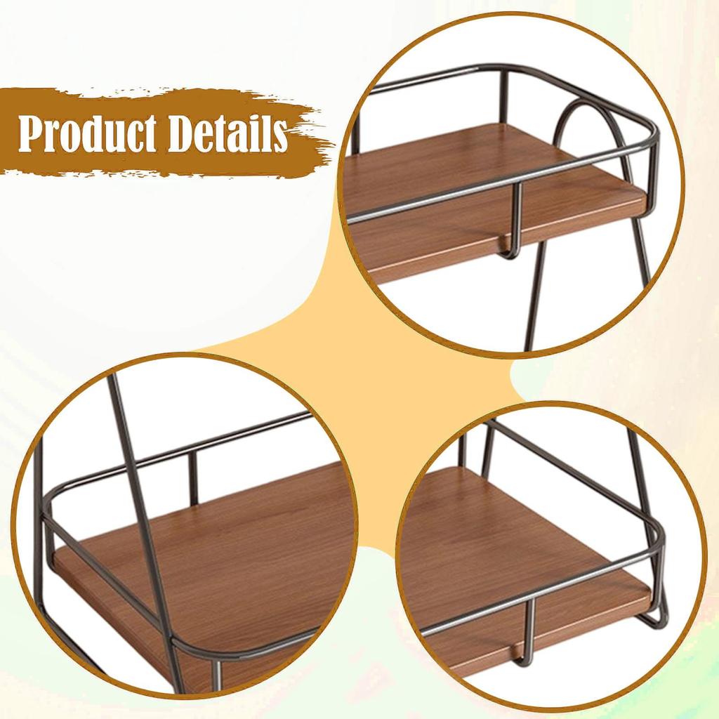 Rustic Two Tier Cup Riser Shelf Organizer Storage Rack Wood Metal for Kitchen Countertop