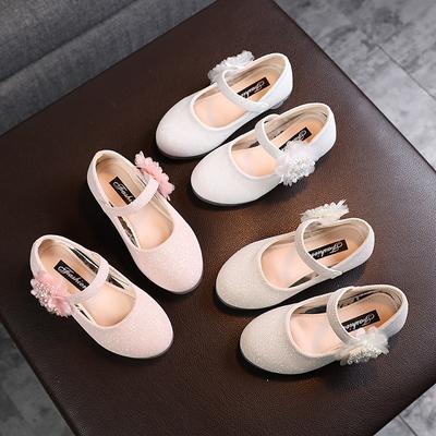 Children Girl Shoes Beads Flower Design Dance Shoes Soft Sole Solid Color Kids Leather Shoes